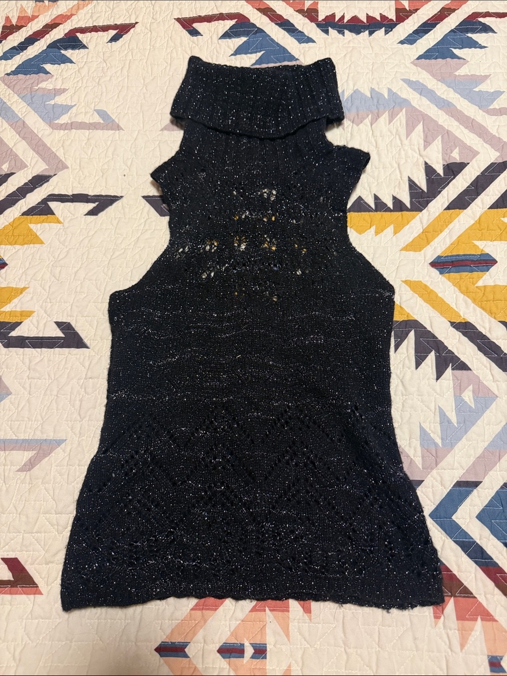 Express Black Metallic Sparkle Knit Sleeveless and Open Back Turtleneck Top